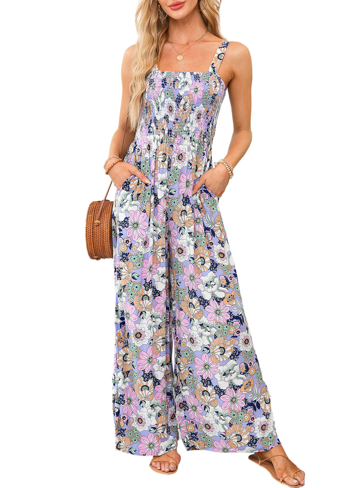 Kvinders Jumpsuit med Blomsterprint og Brede Ben 0