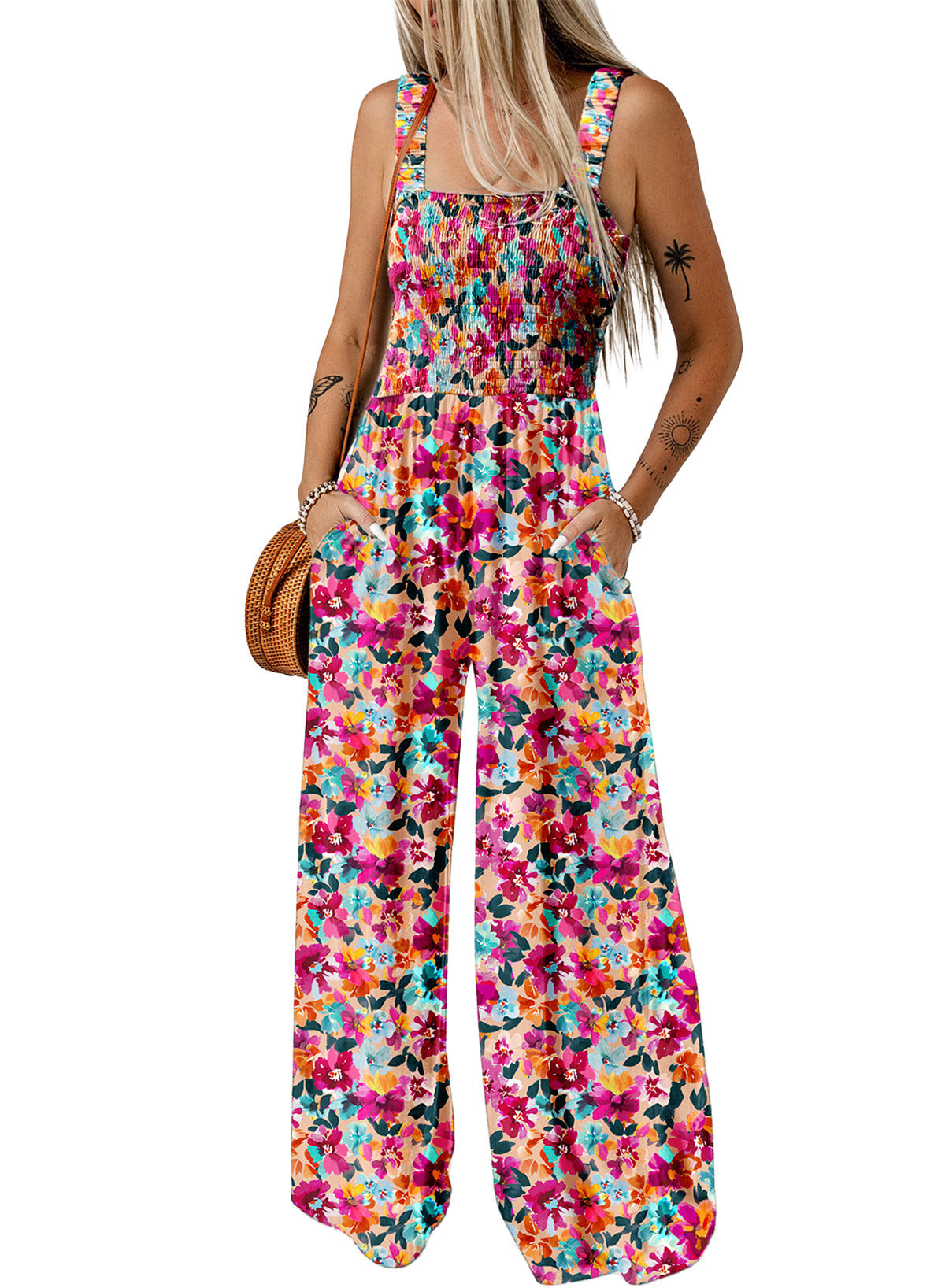 Kvinders Jumpsuit med Blomsterprint og Brede Ben 1