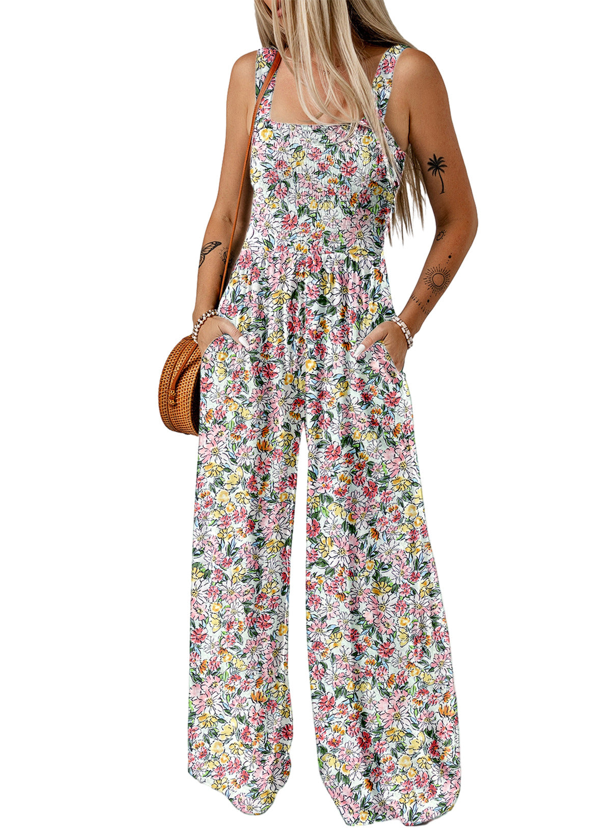 Kvinders Jumpsuit med Blomsterprint og Brede Ben 6