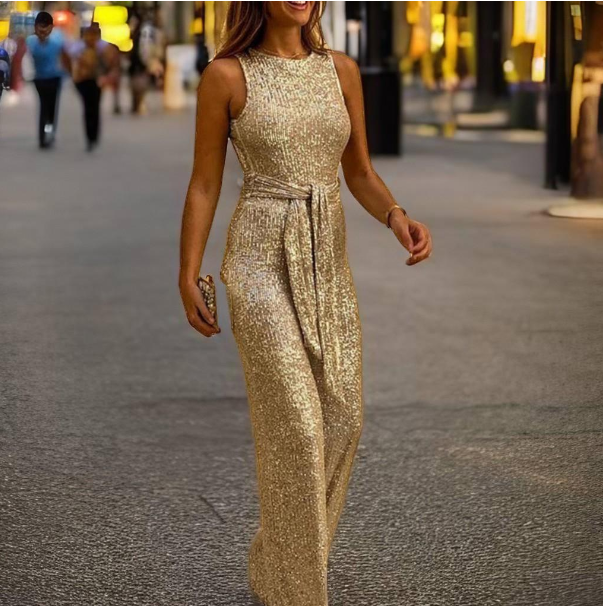 Kvinders Jumpsuit med Glimmer og Åbne Skuldre 2