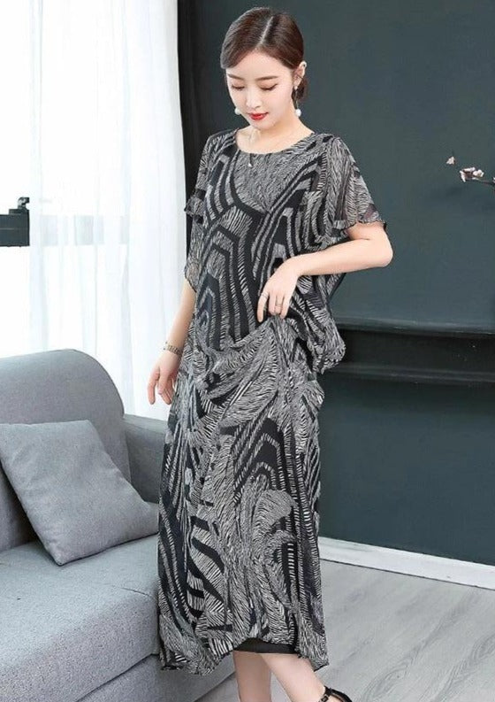 Kvinders Kaftan Kjole O-hals Mønstret Chiffon 1