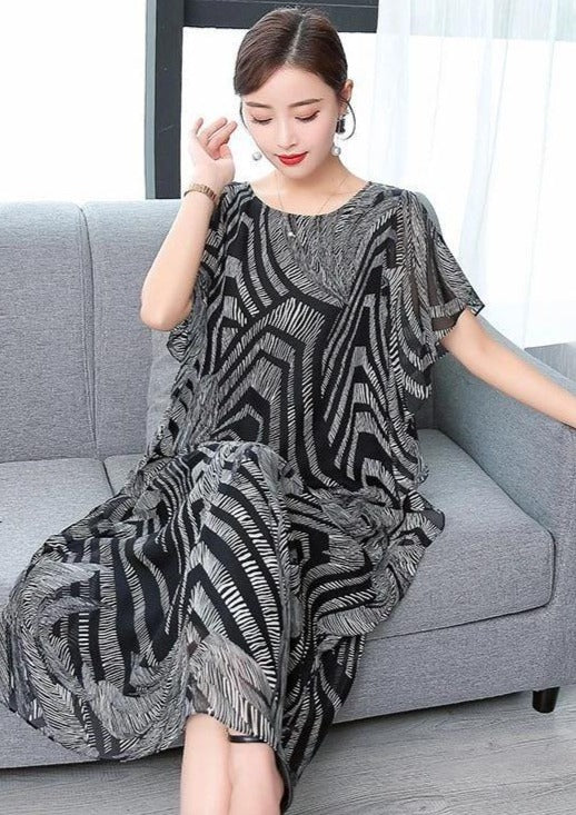 Kvinders Kaftan Kjole O-hals Mønstret Chiffon 2