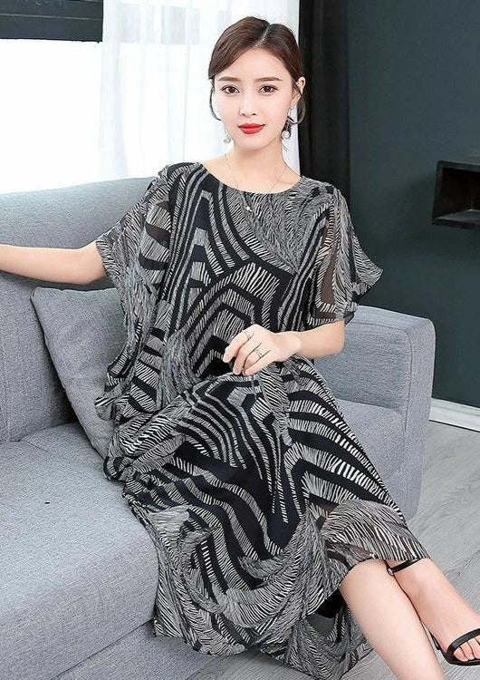 Kvinders Kaftan Kjole O-hals Mønstret Chiffon 3