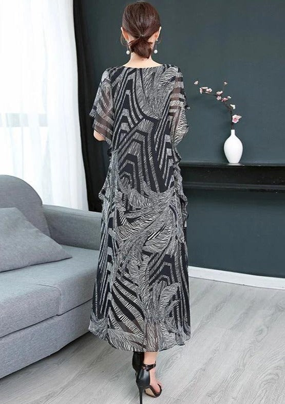 Kvinders Kaftan Kjole O-hals Mønstret Chiffon 4