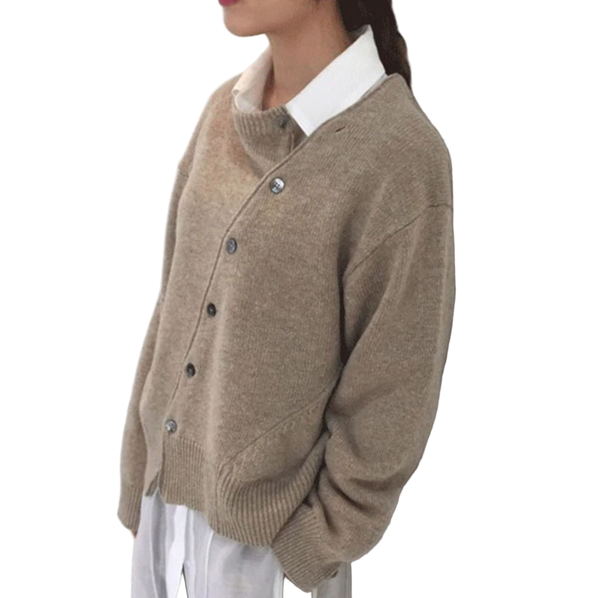 Kvinders Kashmir Cardigan med Asymmetrisk Knappedetaljer 0