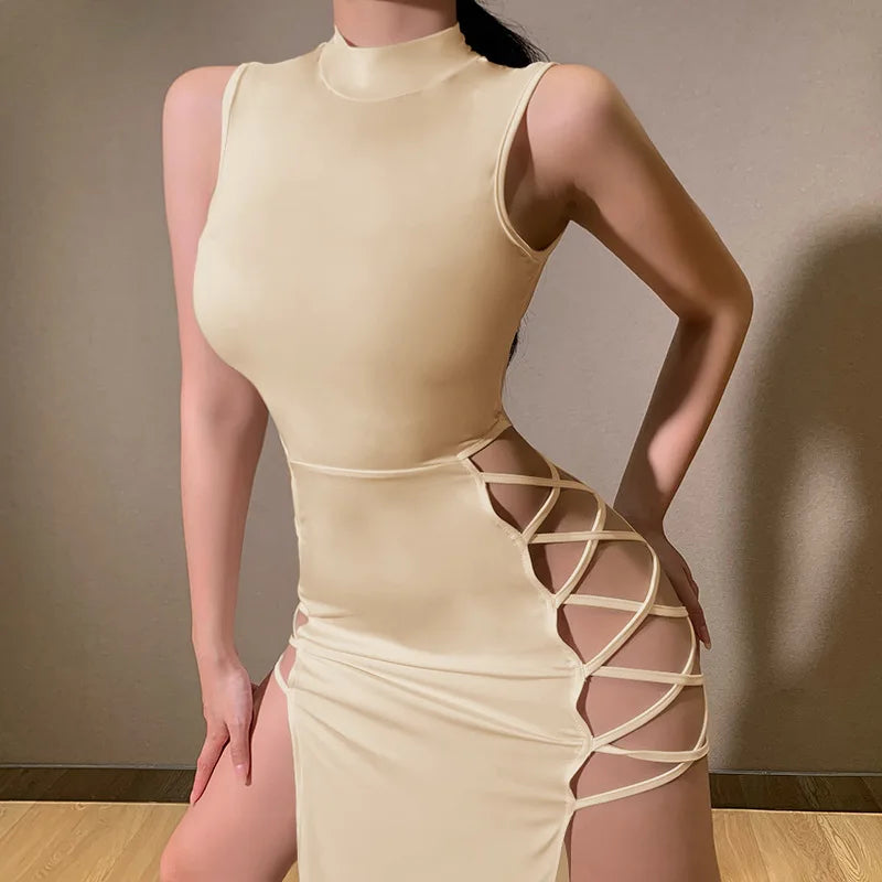 Kvinders Kjole Bodycon Mock Neck Blødt Stretch Stof 4