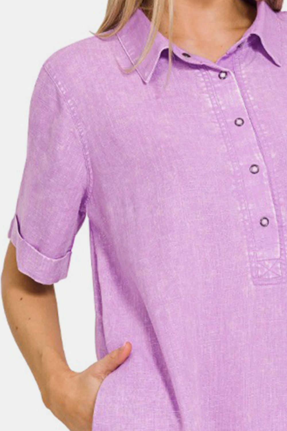 Kvinders Kjole med Rå Kant Linned og Rayon med Lommer 1