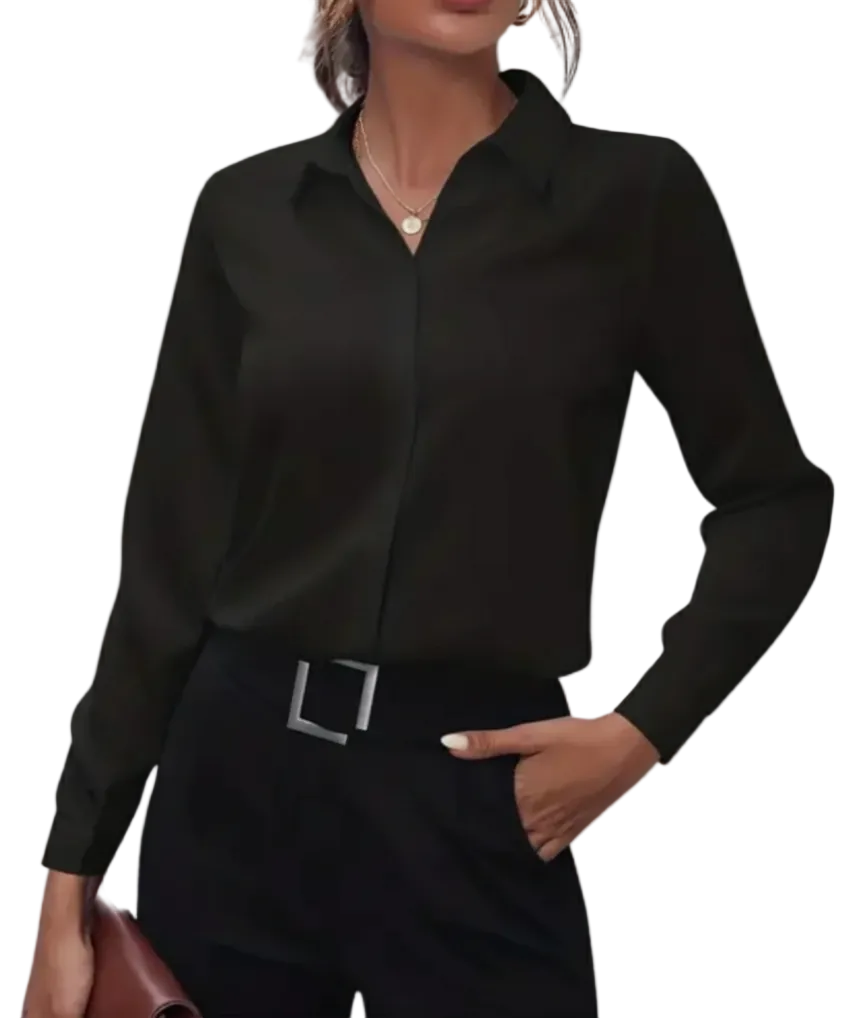 Kvinders Kontorbluse med Forårsknapper 0