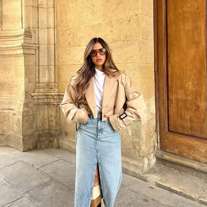 Kvinders Kort Trenchcoat i Klassisk Stil 5