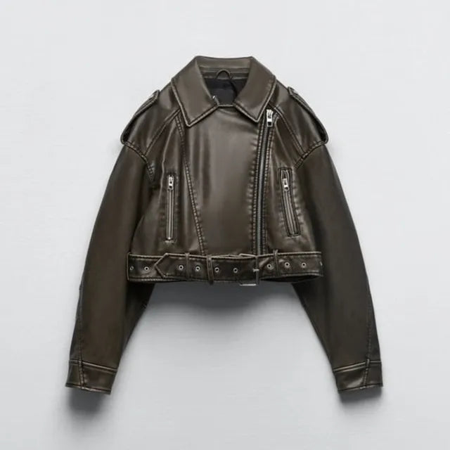 Kvinders Korte Bikerjakke Moderne Stil 3