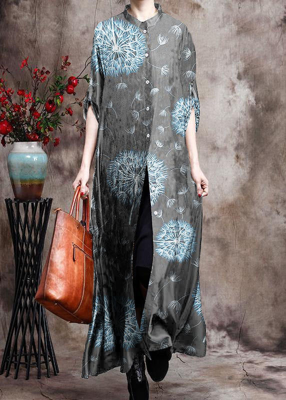 Kvinders Lang Kjole Cardigan i Silke med Print 10