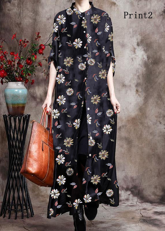 Kvinders Lang Kjole Cardigan i Silke med Print 6