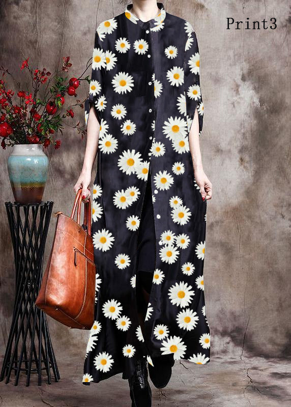 Kvinders Lang Kjole Cardigan i Silke med Print 7