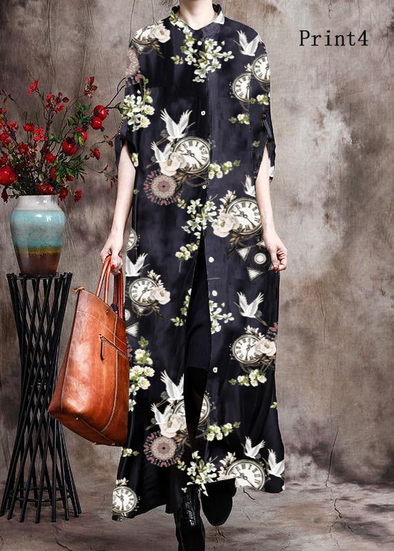 Kvinders Lang Kjole Cardigan i Silke med Print 8