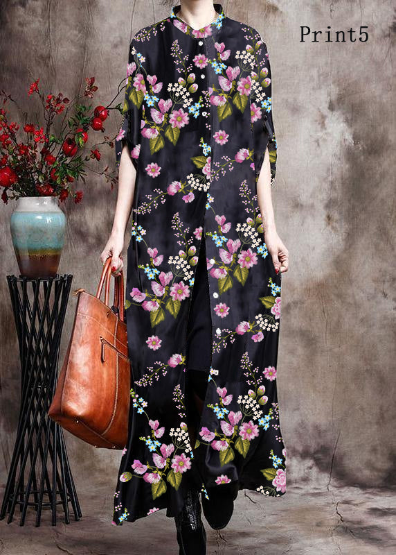 Kvinders Lang Kjole Cardigan i Silke med Print 9