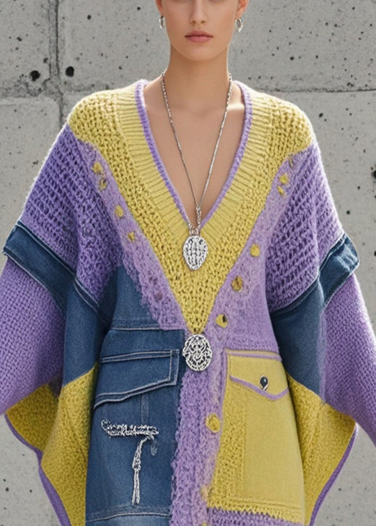 Kvinders Lang Sweater Asymmetrisk Patchwork Denim 1