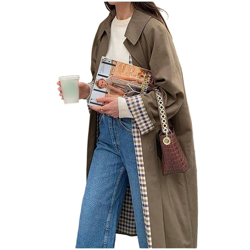 Kvinders Lang Trenchcoat med Gitterfor 0