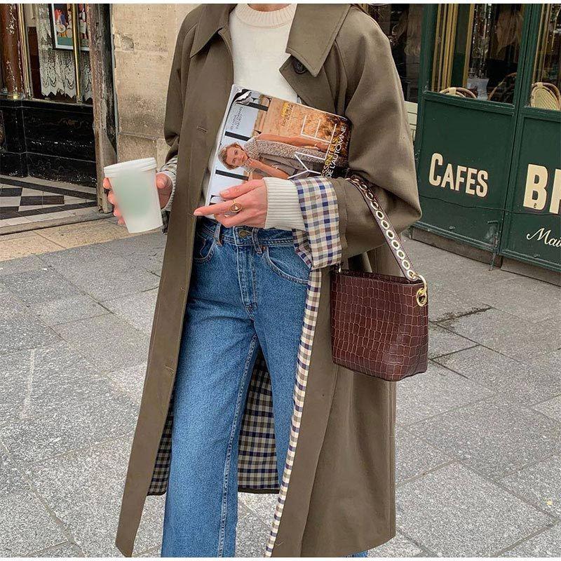 Kvinders Lang Trenchcoat med Gitterfor 2