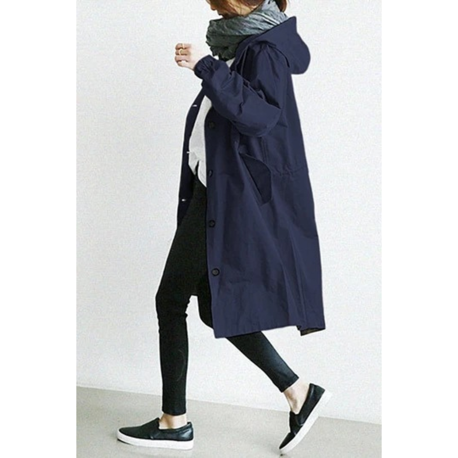 Kvinders Lang Trenchcoat med Hætte 1