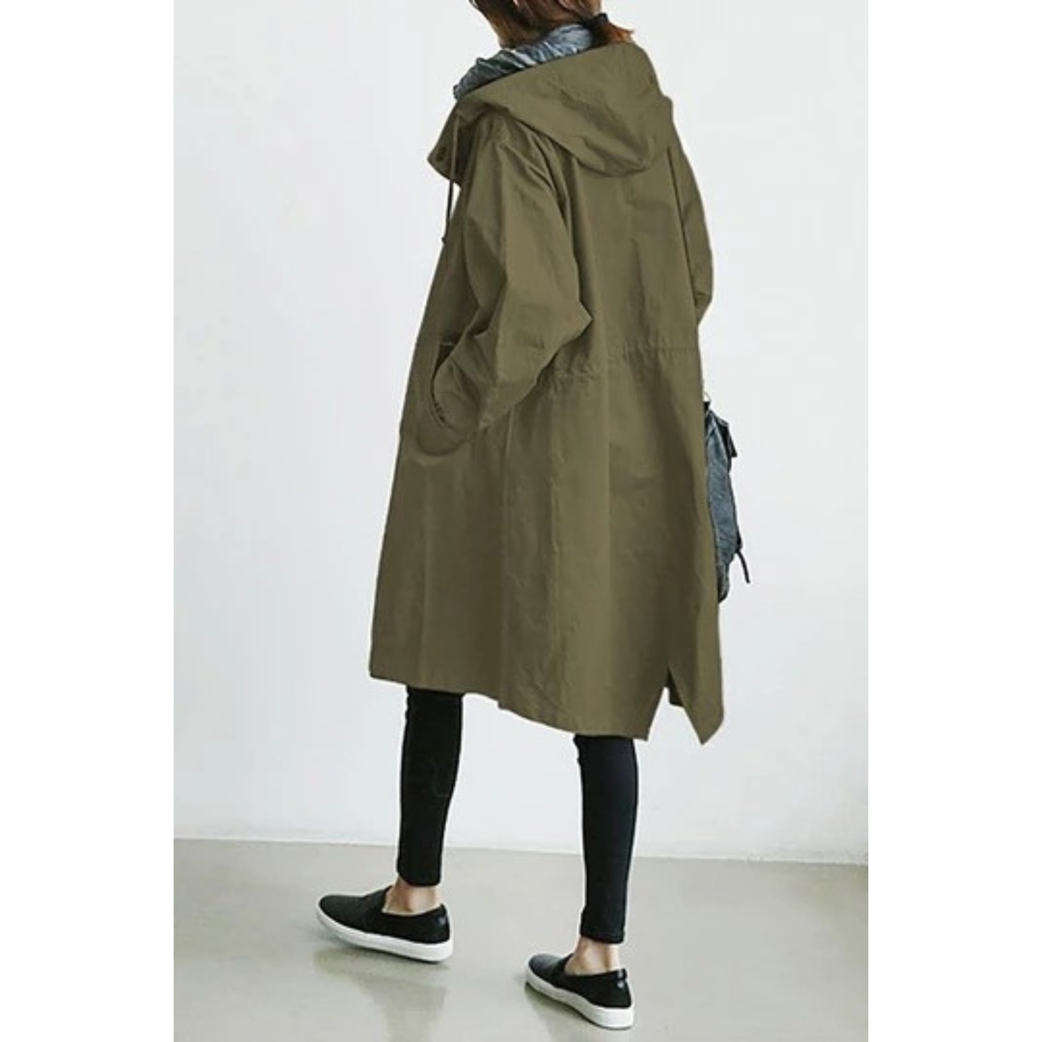 Kvinders Lang Trenchcoat med Hætte 3