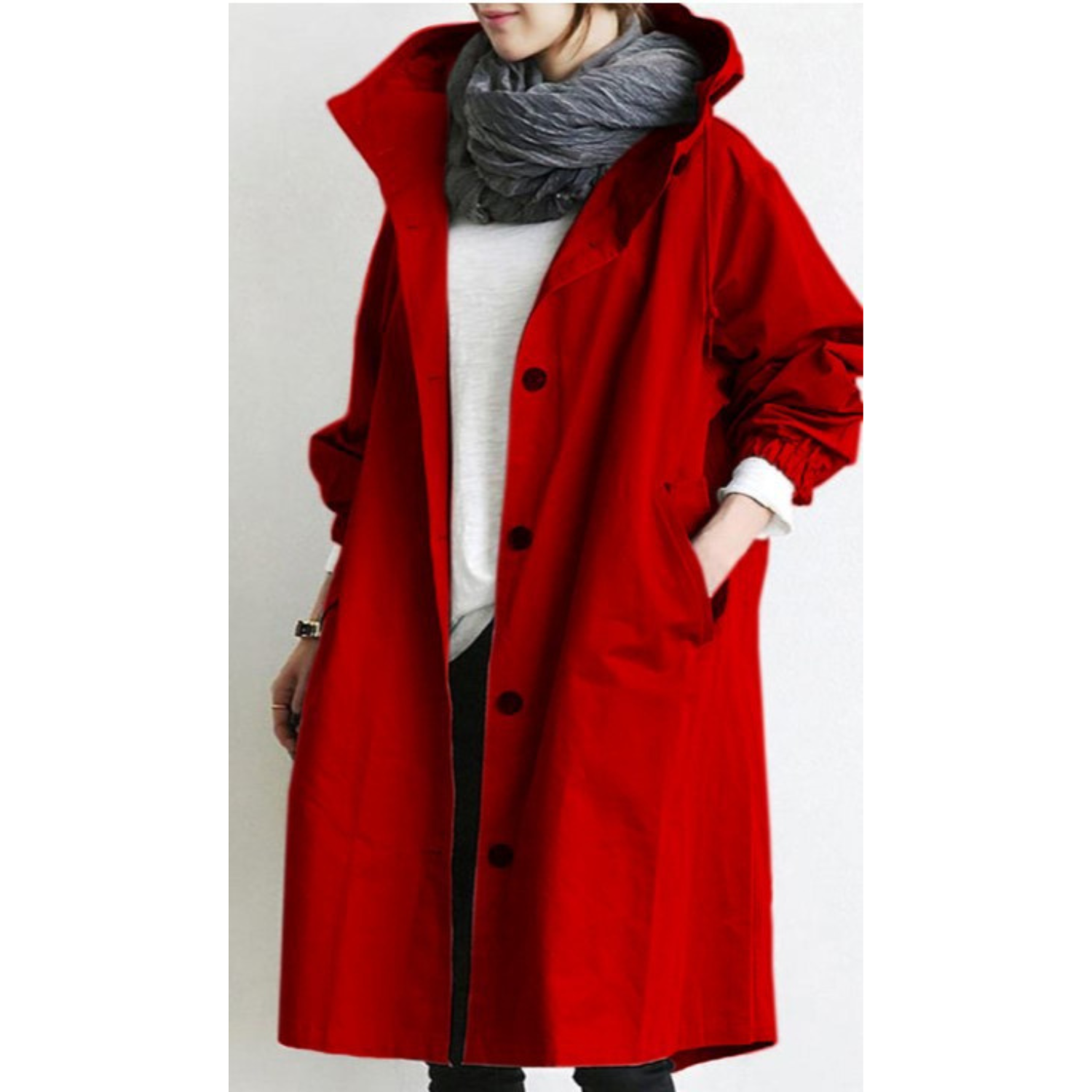 Kvinders Lang Trenchcoat med Hætte 4