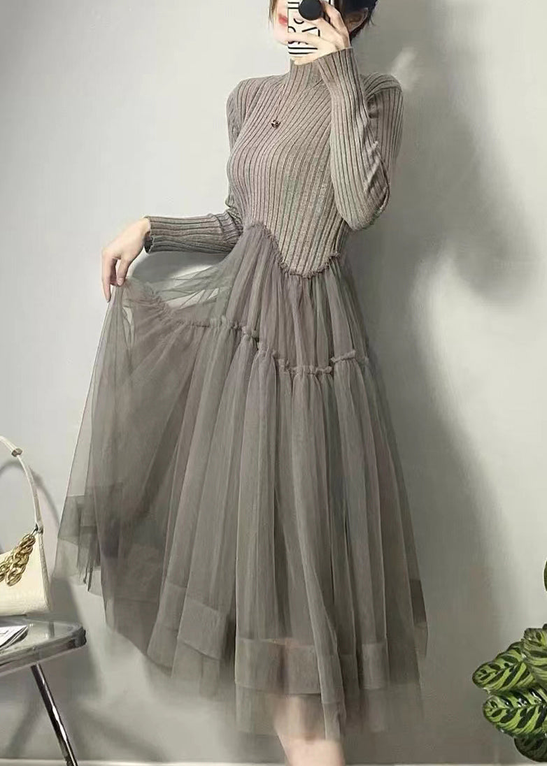 Kvinders Lang Tulle Kjole Asymmetrisk Design Luftig Stil 2