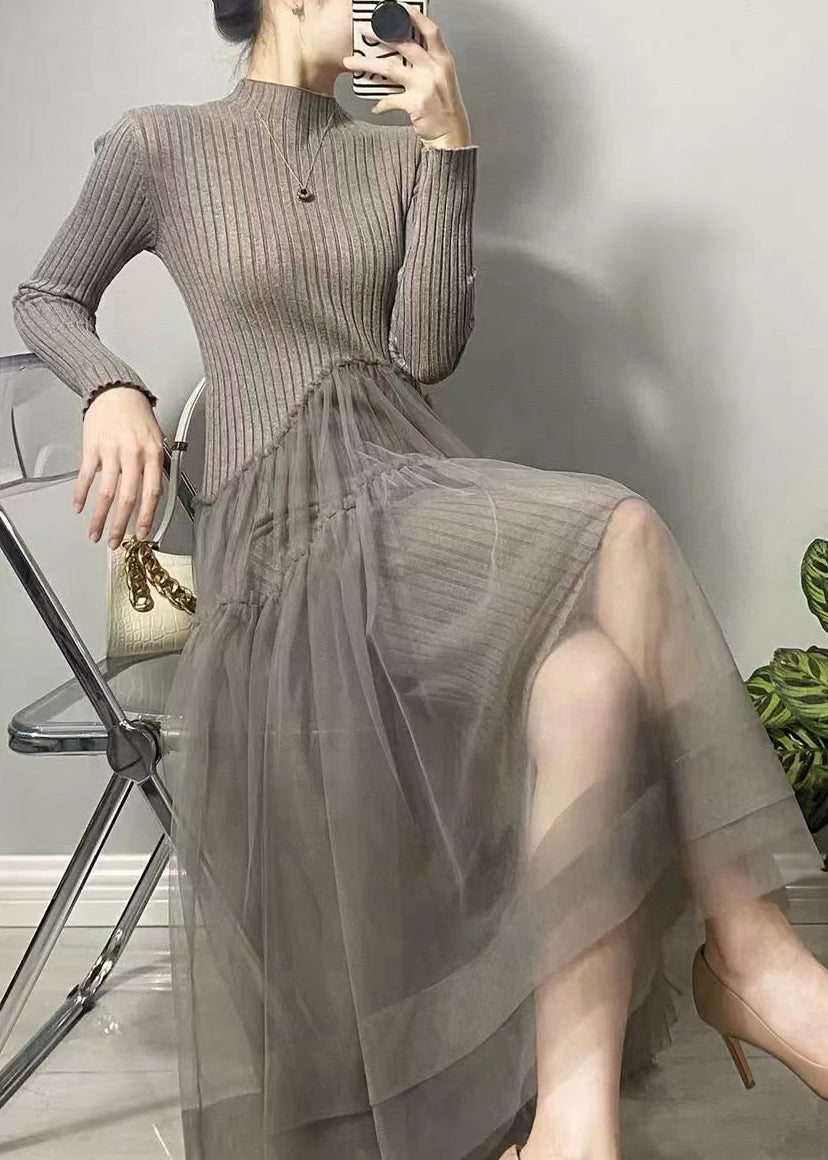 Kvinders Lang Tulle Kjole Asymmetrisk Design Luftig Stil 3