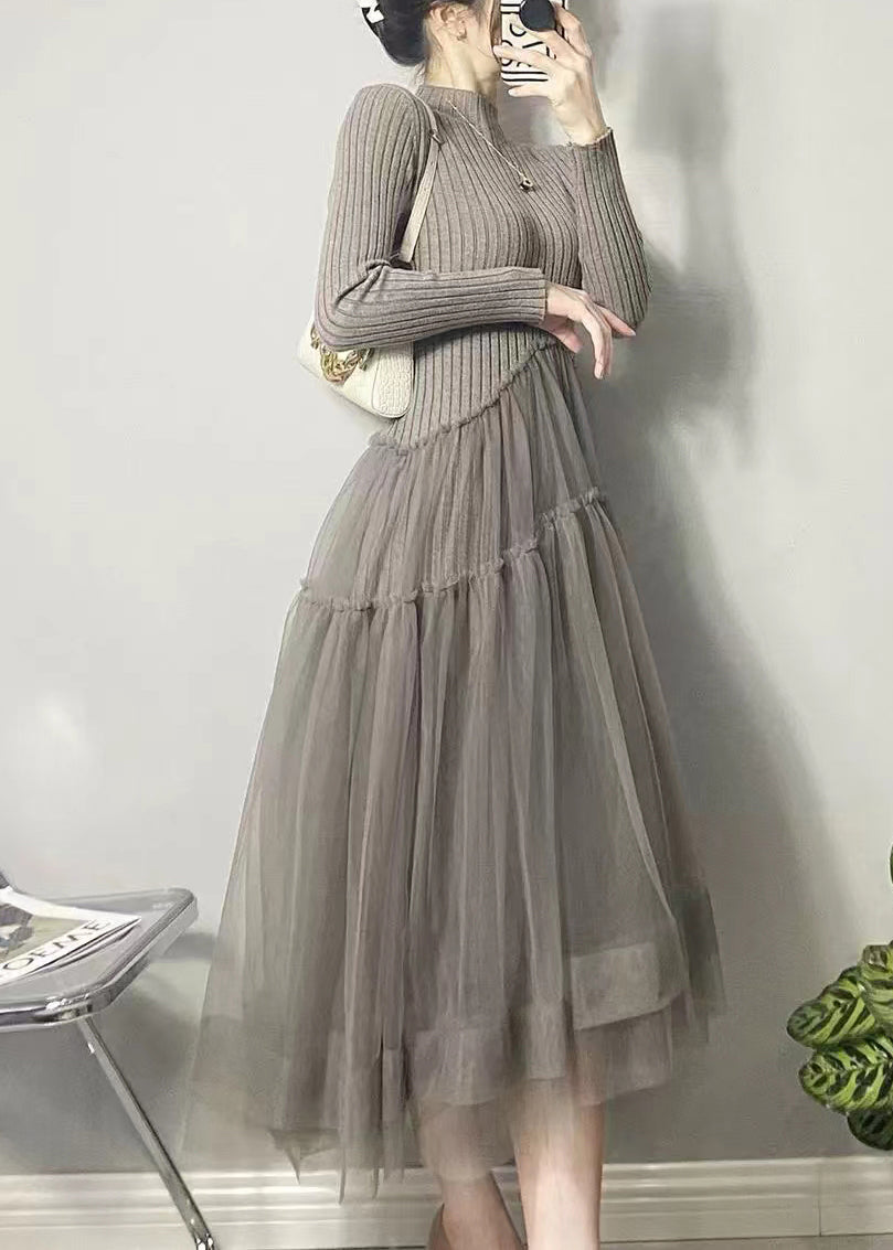 Kvinders Lang Tulle Kjole Asymmetrisk Design Luftig Stil 4