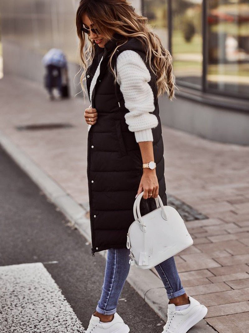 Kvinders Lang Vatteret Vest i Moderne Stil 1