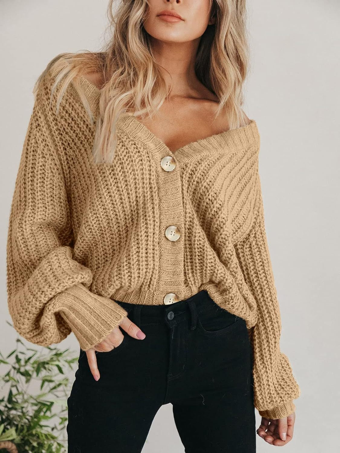Kvinders Langærmet Cardigan Button Up Polyester 1