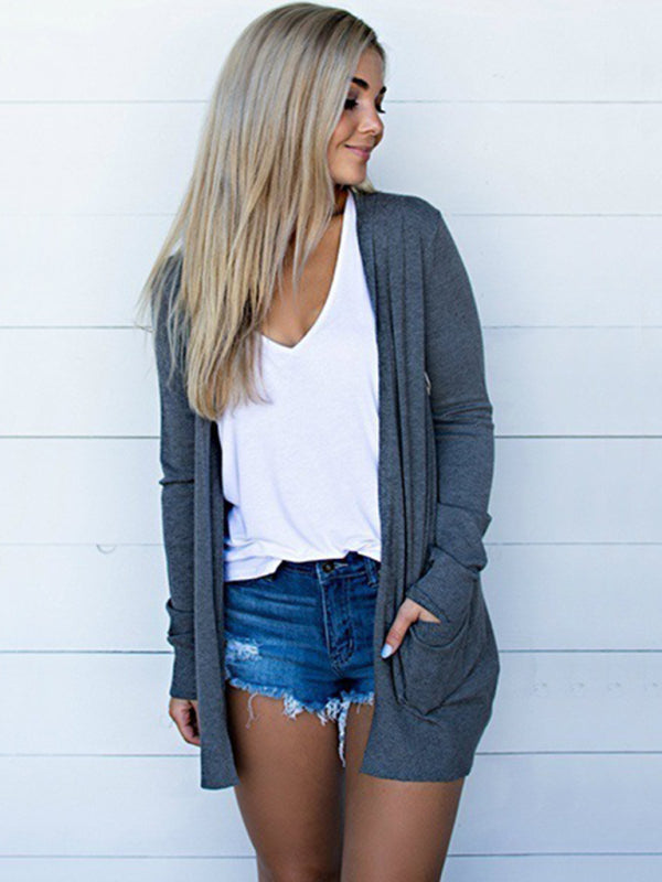Kvinders Langærmet Cardigan Strikket Polyester Spandex 4