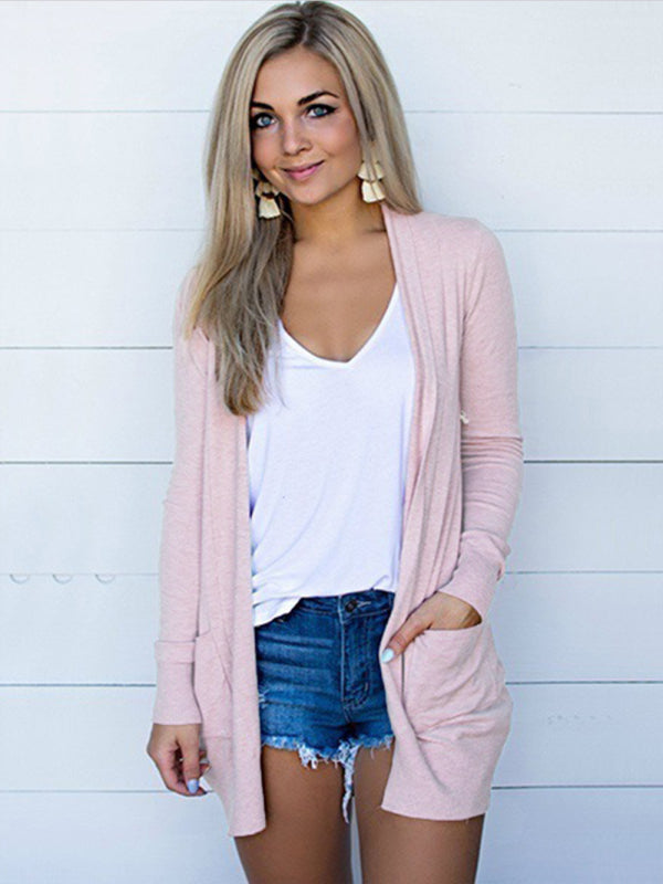 Kvinders Langærmet Cardigan Strikket Polyester Spandex 5