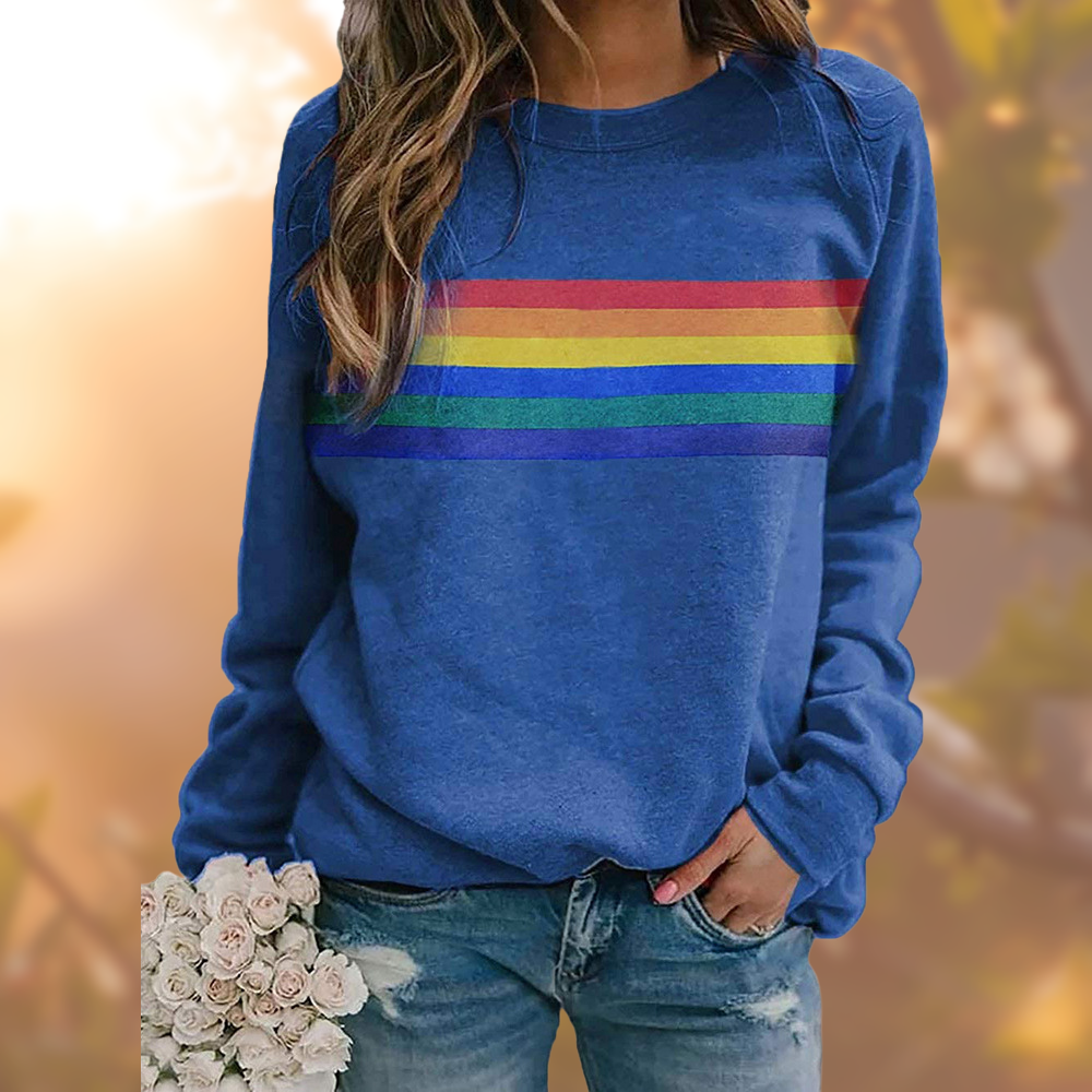 Kvinders Langærmet Sweatshirt med Regnbue Mønster 2