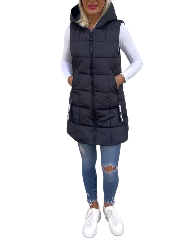 Kvinders Langline Puffer Jakke Uden Ærmer 0