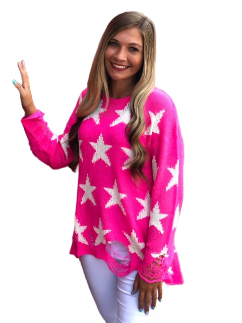 Kvinders Letvægts Sweater Rund Hals Stjerneprint 0