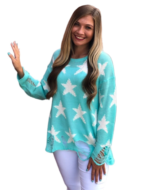 Kvinders Letvægts Sweater med Stjerneprint og Rund Hals 0