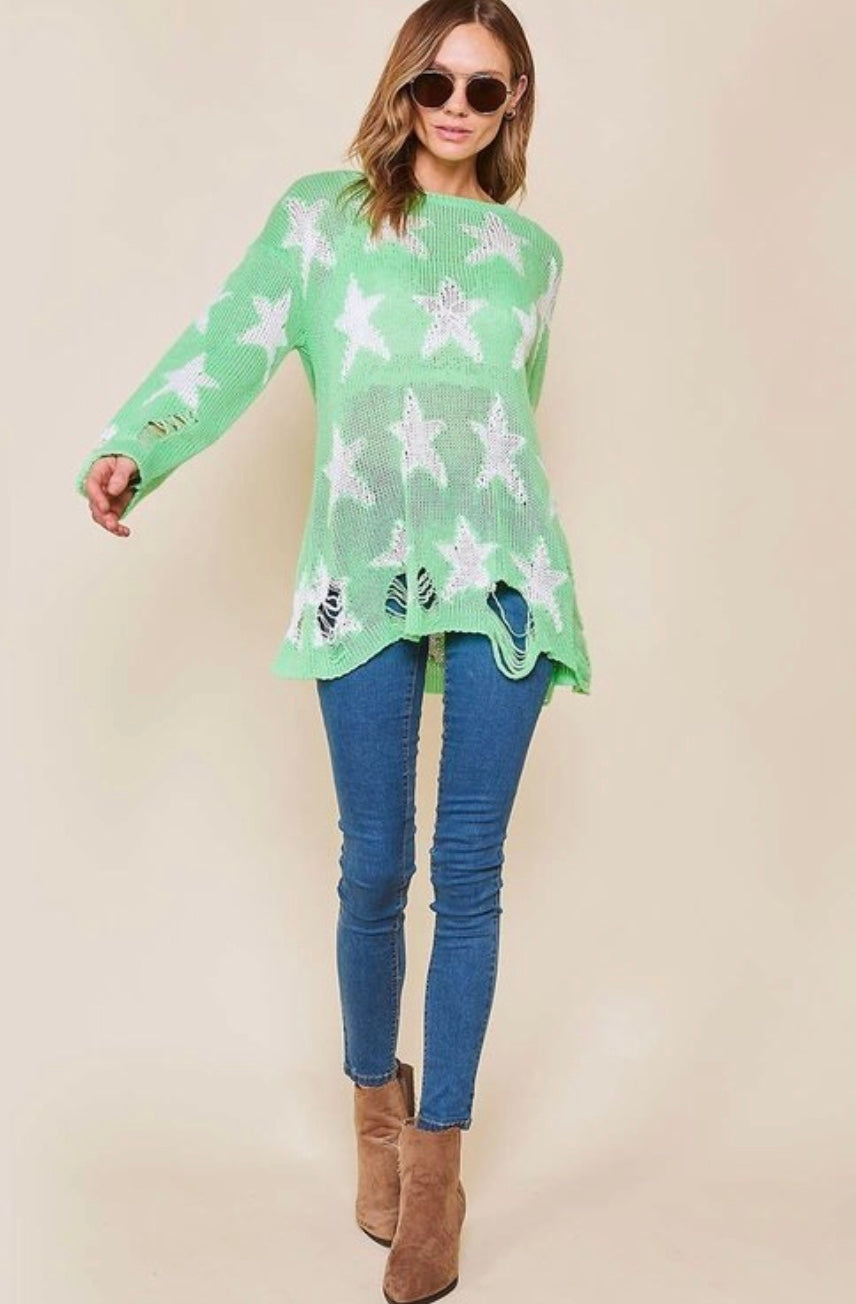 Kvinders Letvægts Sweater med Stjerneprint og Rund Hals 2