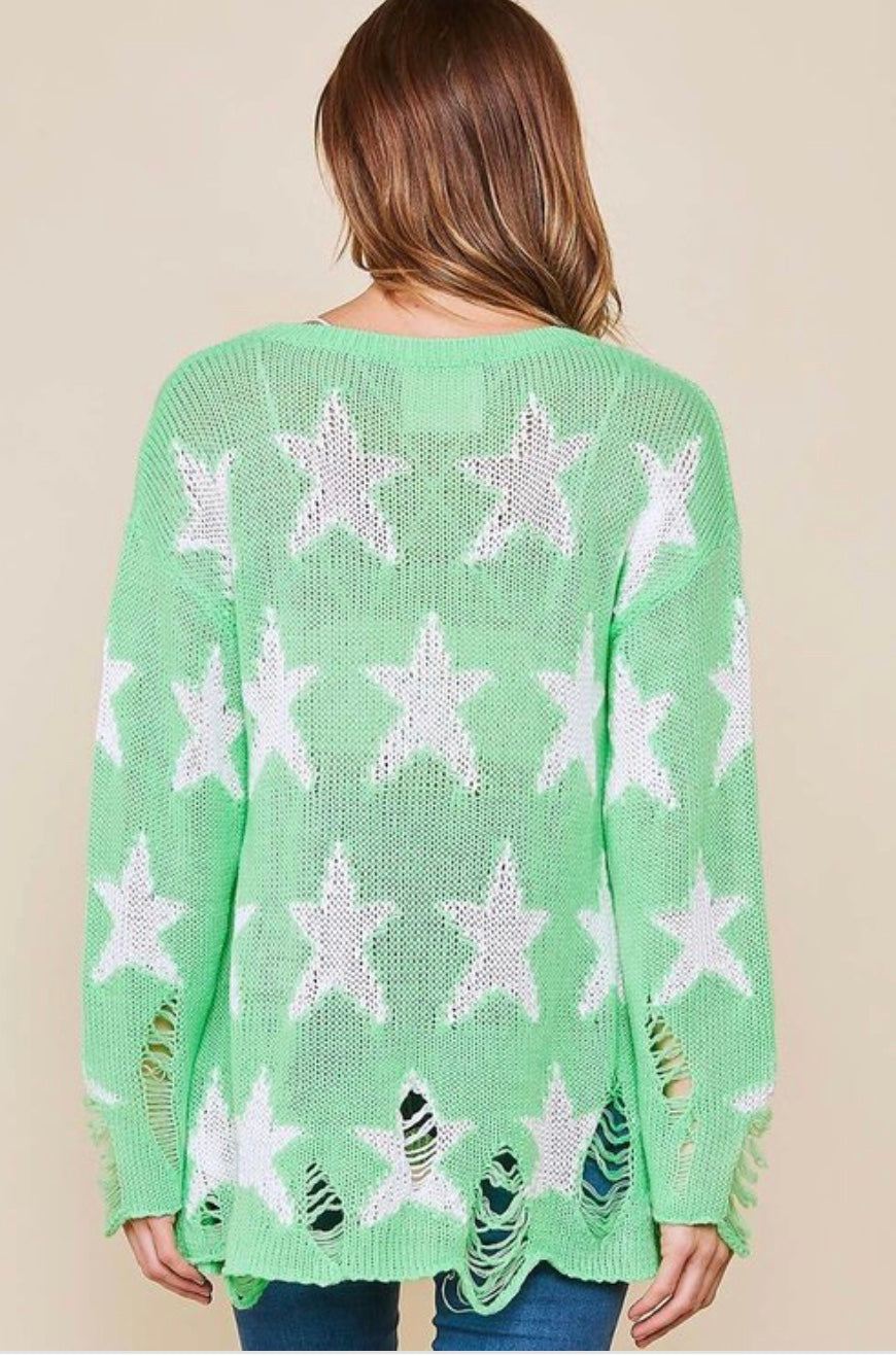 Kvinders Letvægts Sweater med Stjerneprint og Rund Hals 3