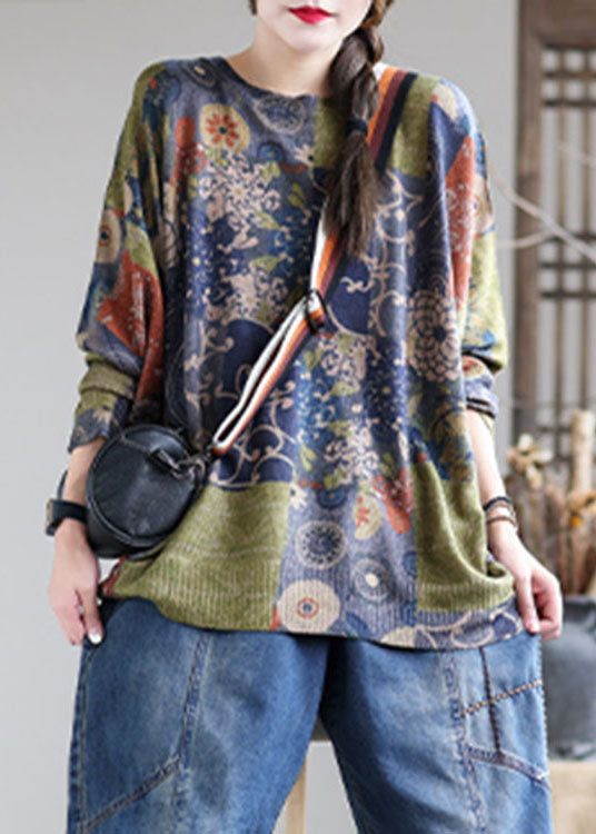 Kvinders Løs O-Hals Sweater med Print til Efteråret 1