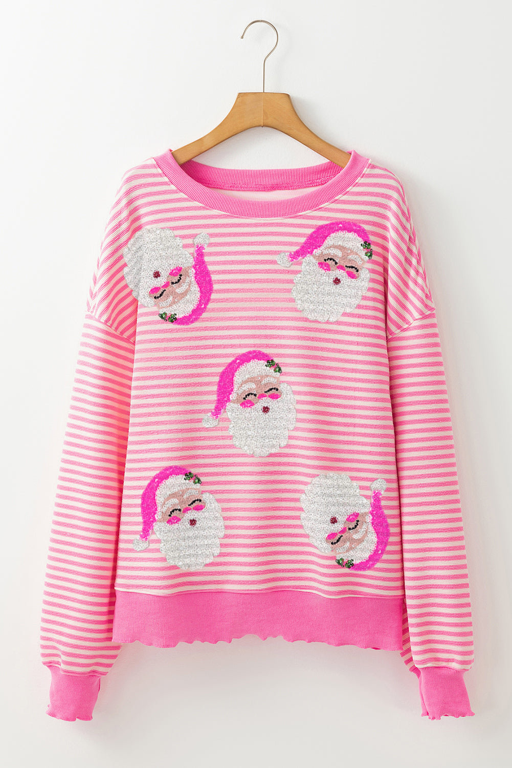 Kvinders Løs Top med Santa Claus Print Lange Ærmer Polyester Elastan 4