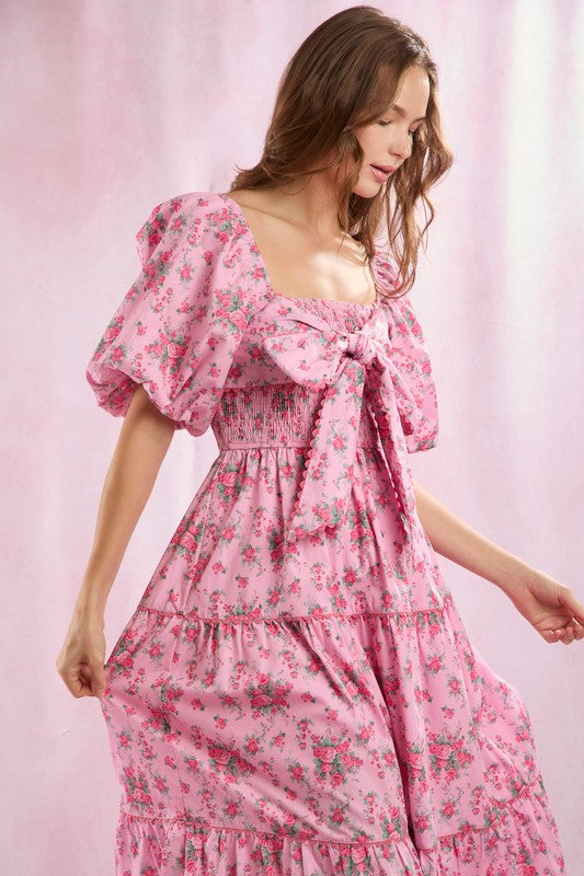 Kvinders Maxi Kjole Blomsterprint Front Sløjfe Detalje 3