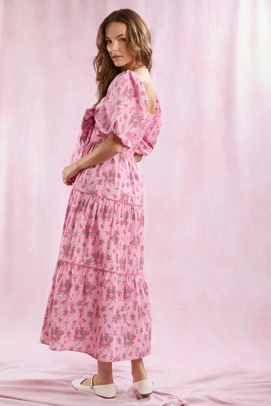 Kvinders Maxi Kjole Blomsterprint Front Sløjfe Detalje 4