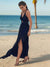 Kvinders Maxi Kjole Halterneck Chiffon Print Split Strandkjole 9