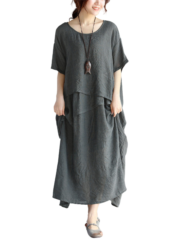 Kvinders Maxi Kjole Lagdelt Linned Oversized 0