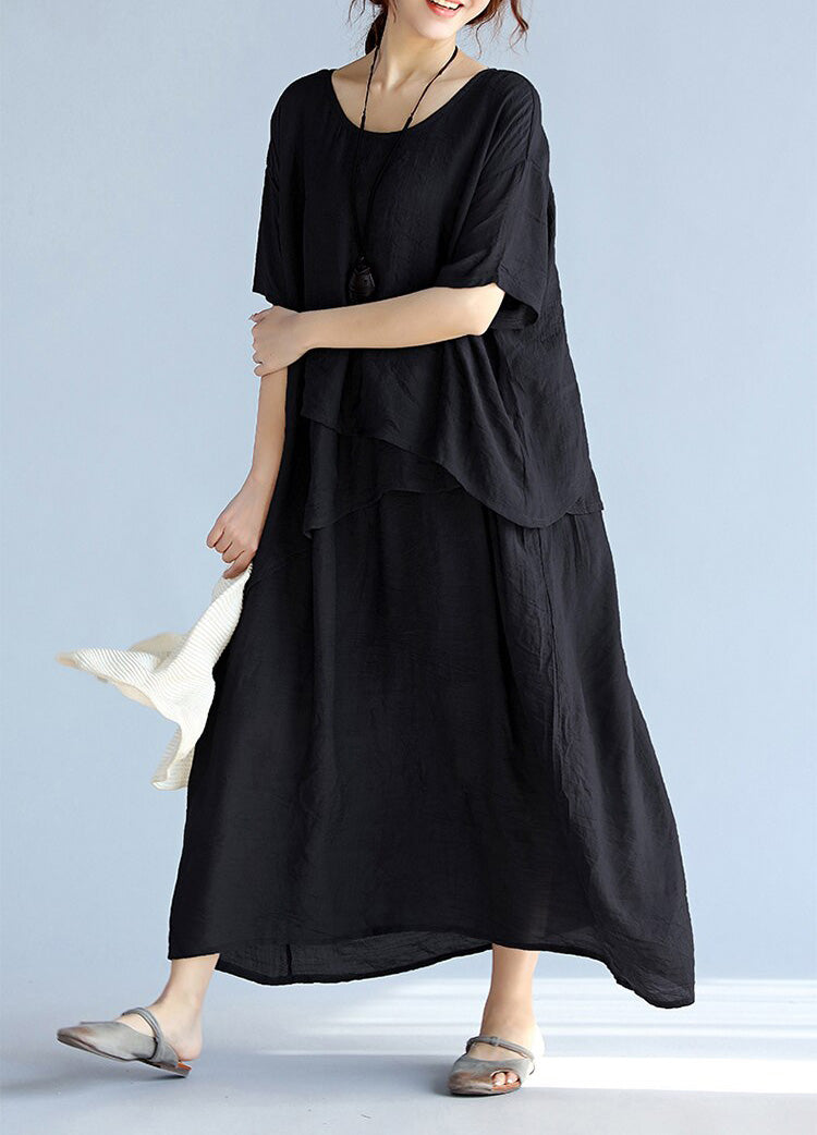 Kvinders Maxi Kjole Lagdelt Linned Oversized 1