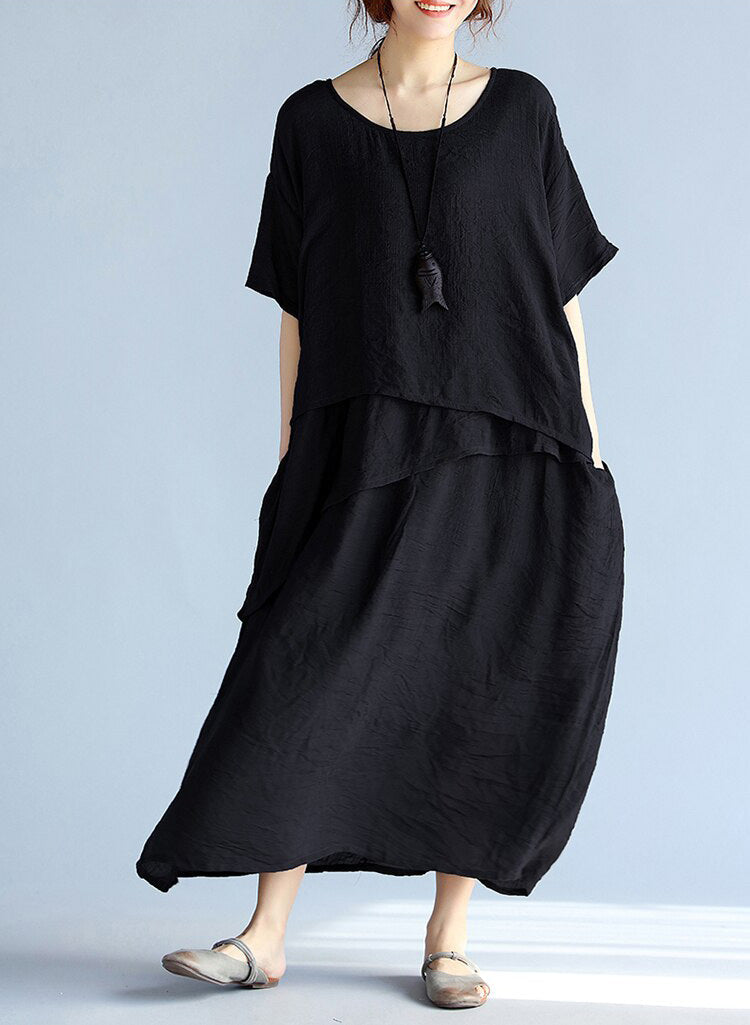 Kvinders Maxi Kjole Lagdelt Linned Oversized 2