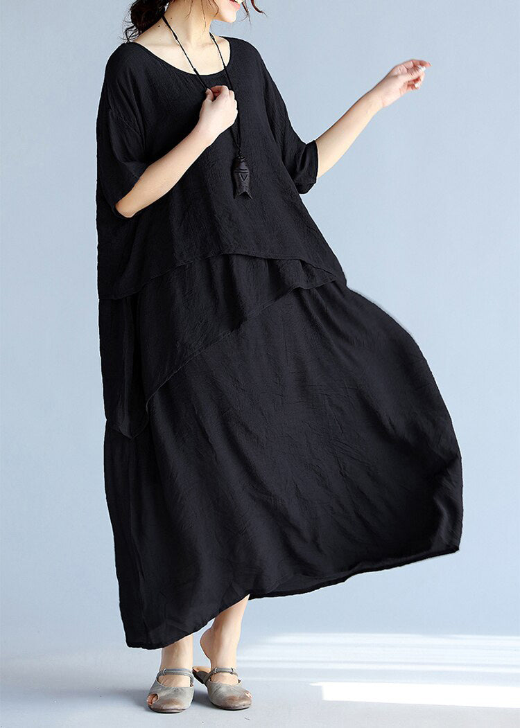 Kvinders Maxi Kjole Lagdelt Linned Oversized 3