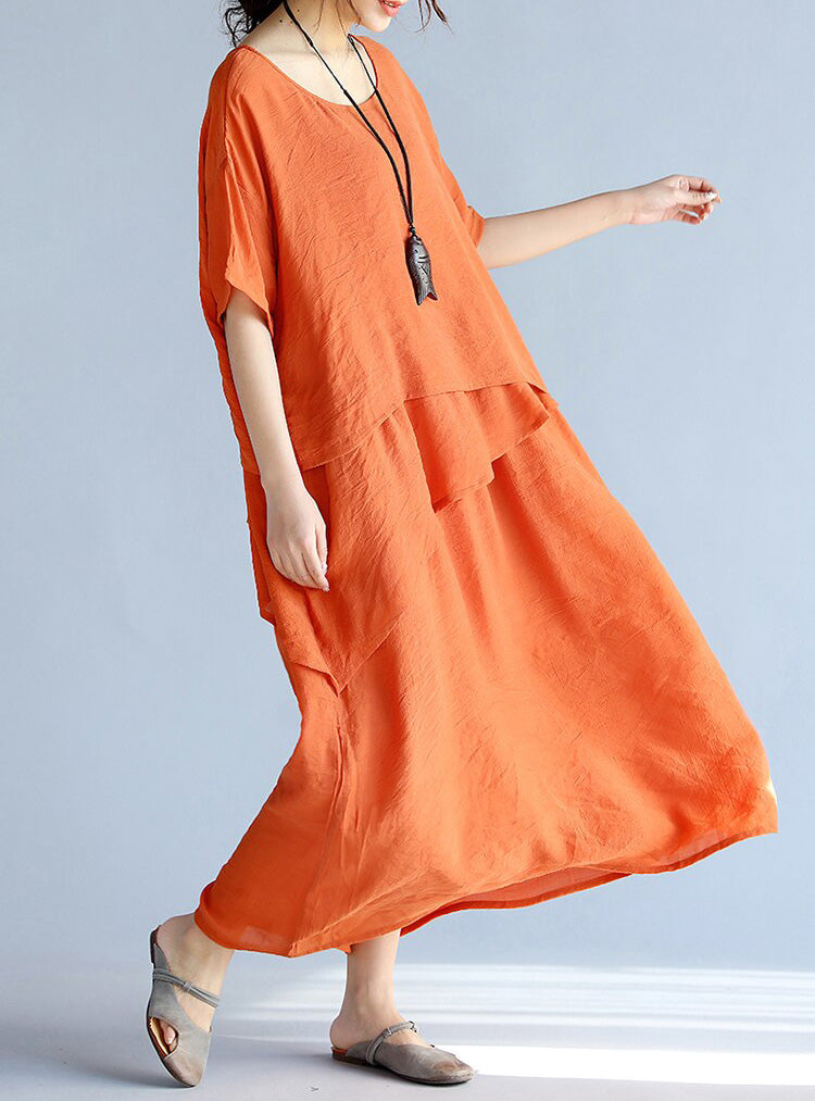 Kvinders Maxi Kjole Lagdelt Linned Oversized 5