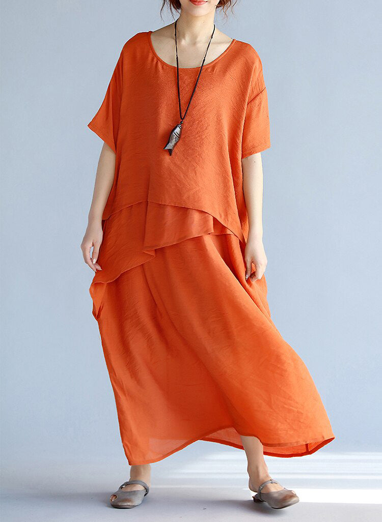 Kvinders Maxi Kjole Lagdelt Linned Oversized 6