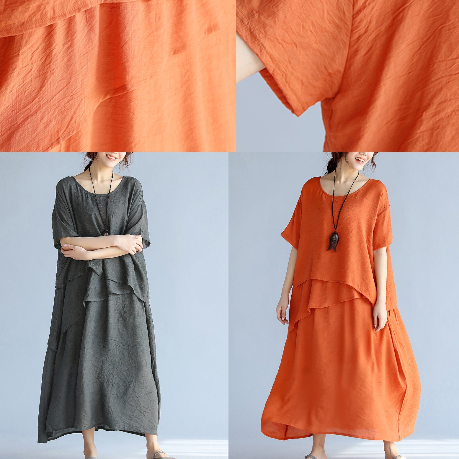 Kvinders Maxi Kjole Lagdelt Linned Oversized 7